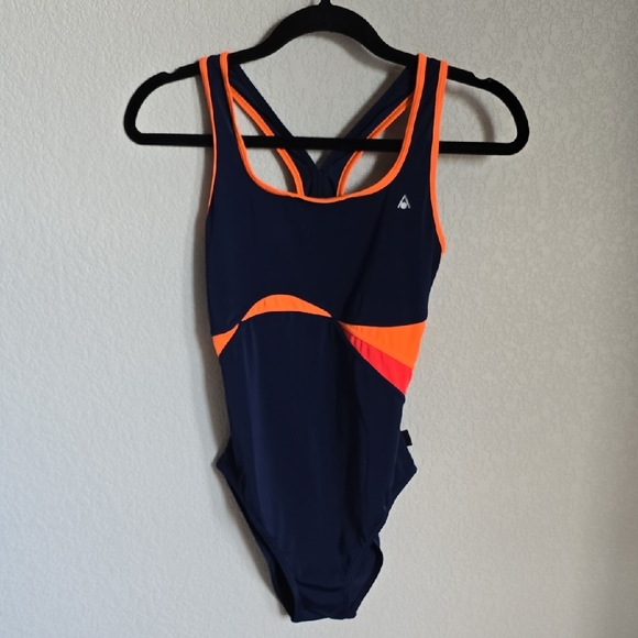 Stylish Navy and Orange One-Piece Swimsuit - Picture 1 of 3